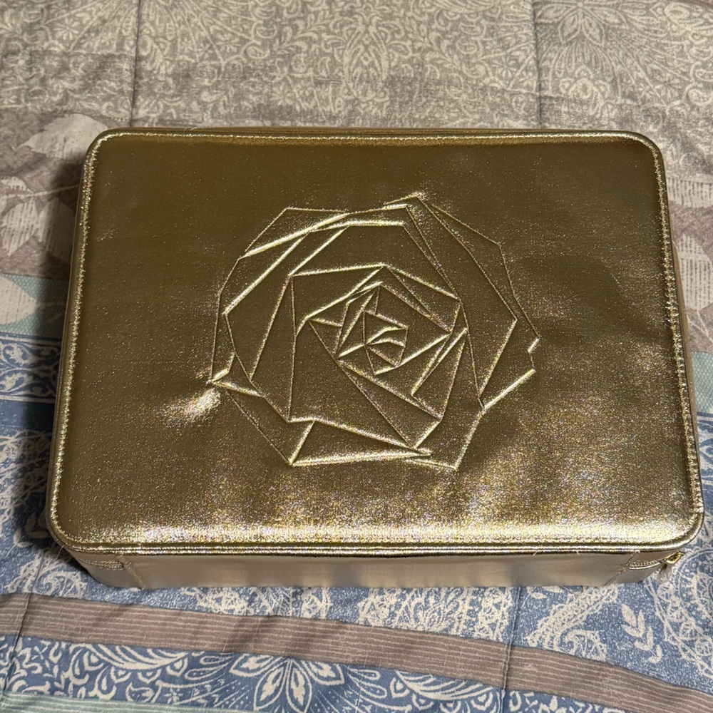 Lancôme Glittery Gold Rose Cosmetic Zip Travel Suitcase Bag 2022
